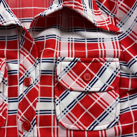 Vtg 70s Center Stage Plaid Polyester Top Retro Mod - Picture 4 of 5